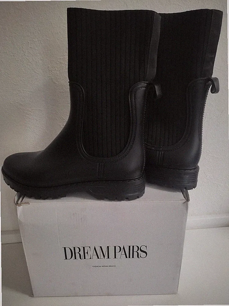 Damen Gummistiefel, Große 38, Schwarz Neu ,von Dreampairs