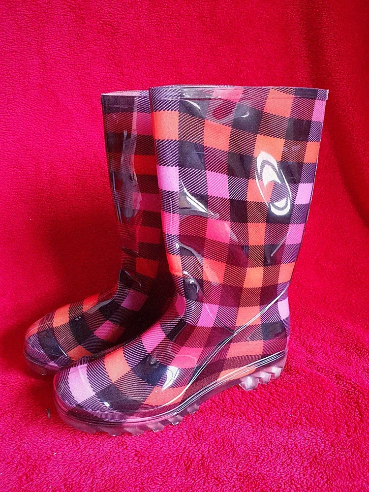 Damen Gummistiefel Karomuster Stiefel Regenstiefel Damenstiefel Gartenstiefel 39