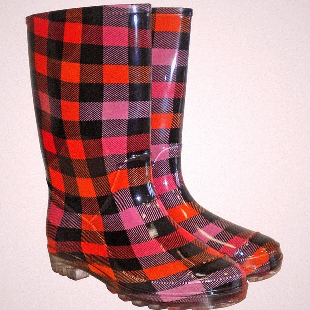 Damen Gummistiefel Karomuster Stiefel Regenstiefel Damenstiefel Gartenstiefel