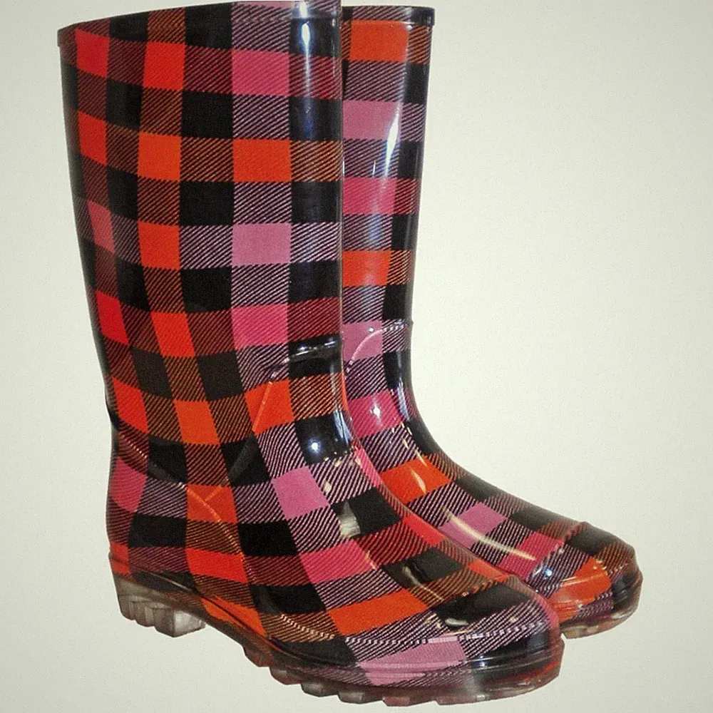 Damen Gummistiefel Karomuster Stiefel Regenstiefel Damenstiefel Gartenstiefel