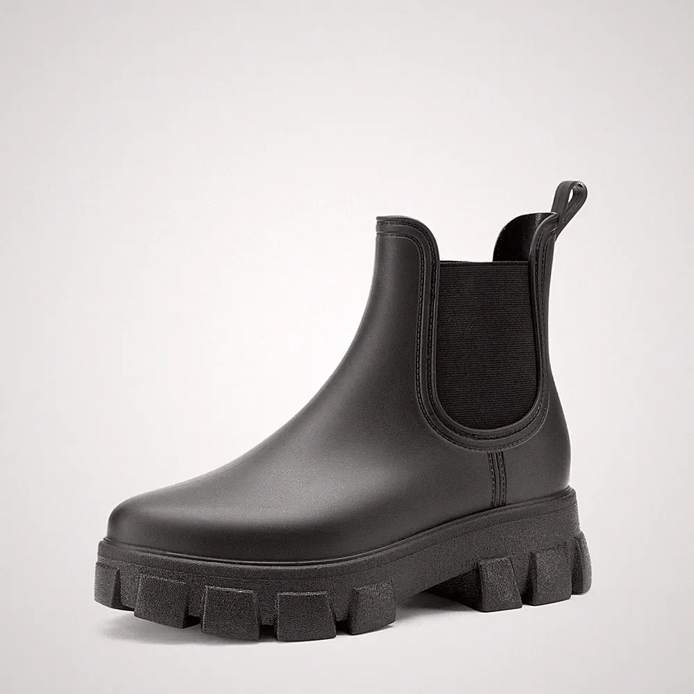Damen Gummistiefel Kurze Chelsea Regenstiefel mit Dicker Sohle,Size 37,Schwar...