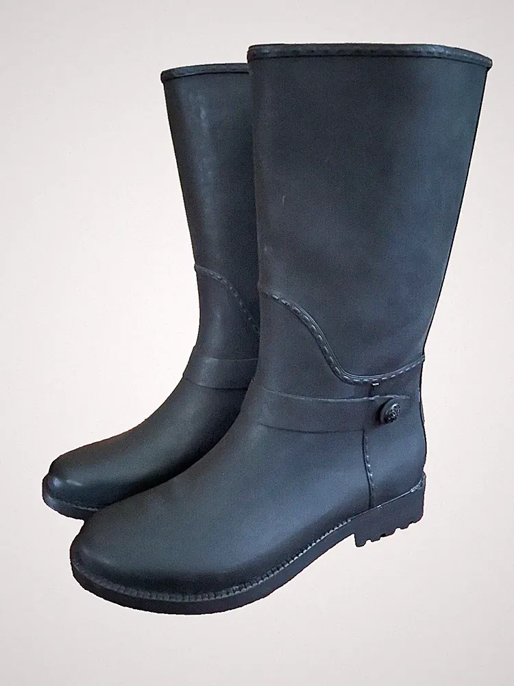 Damen Gummistiefel Regenstiefel Wadenhoch Matt Schwarz Gr. 36