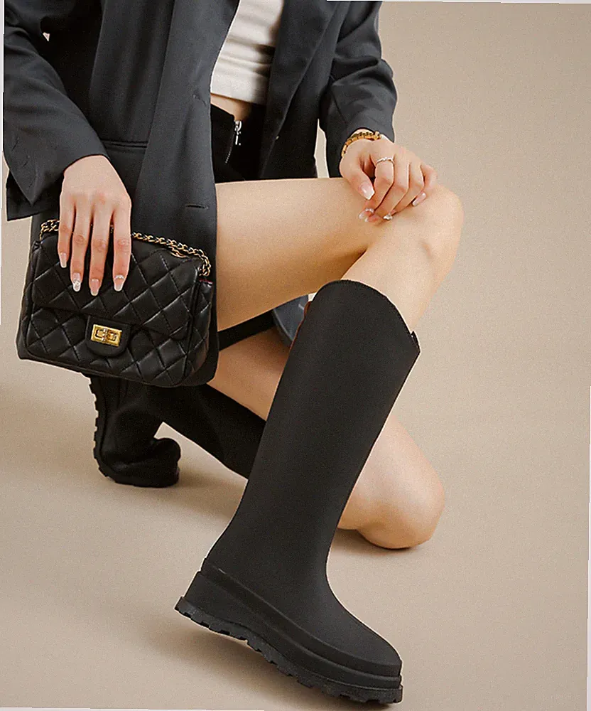 Damen Gummistiefel Wasserdichte Garten Regen Stiefel Pelz gefüttert Hoch oben