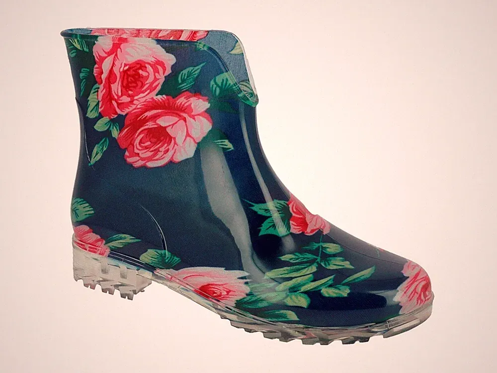 Damen Gummistiefelette Regenstiefel Schlupfschuhe Stiefelette Schuhe Gummi Blume