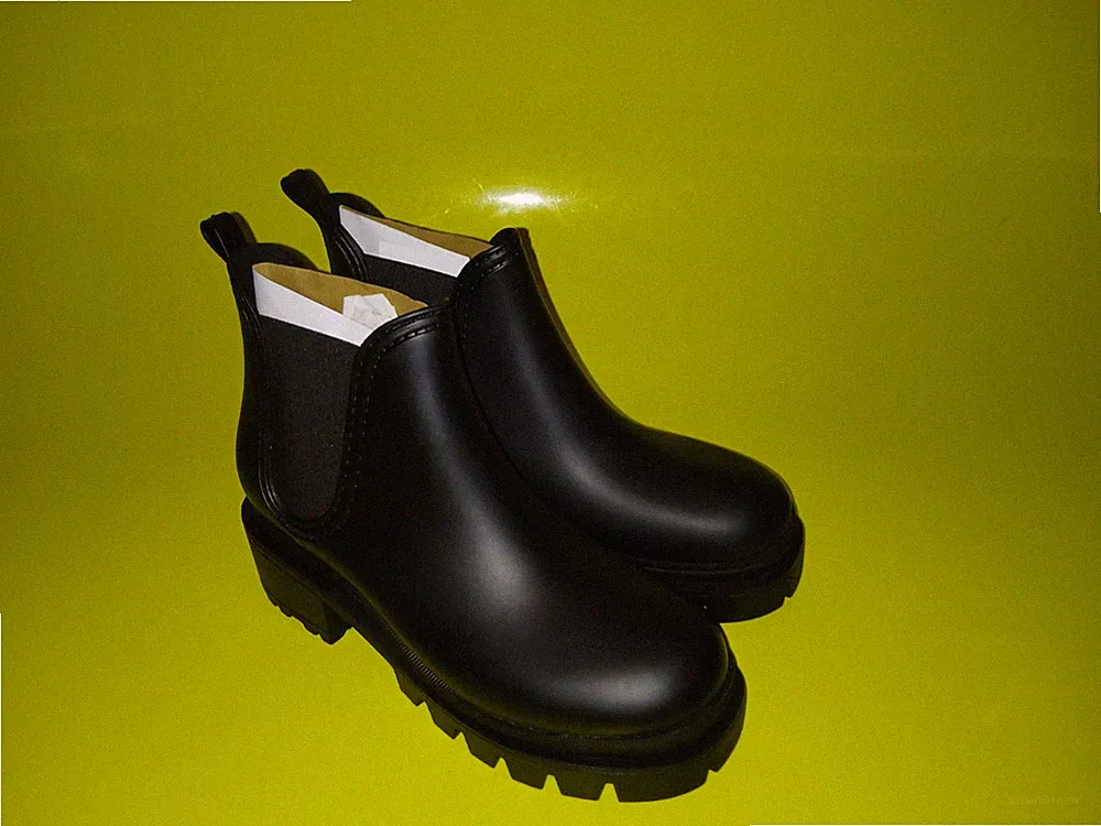 Damen Gummistiefeletten Chelsea Rubber Rain Boots Chunky Mid Heel EUR Gr. 42,5