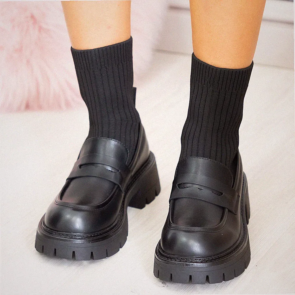 Damen Halbschuhe College Stiefeletten mit elastischer Socke Plateau TOOCOOL XG108