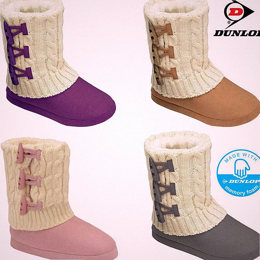 DAMEN HAUSSCHUHE DAMEN DUNLOP MEMORY FOAM FELL THERMO STIEFELETTEN WARM SCHUHE GRÖßE