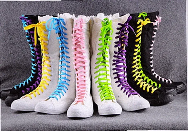 Damen Hohe Stiefel Sneakers Canvas Schuhe Gr.35-42 / Geschenke: 5 Schnürsenkel