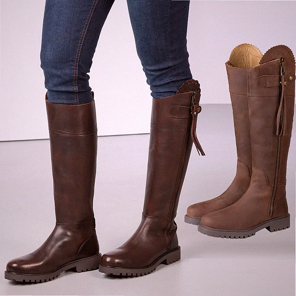Damen hoher Leder Landstiefel Damen durchgehender Reißverschluss Spanischer Reitstiefel Rydale