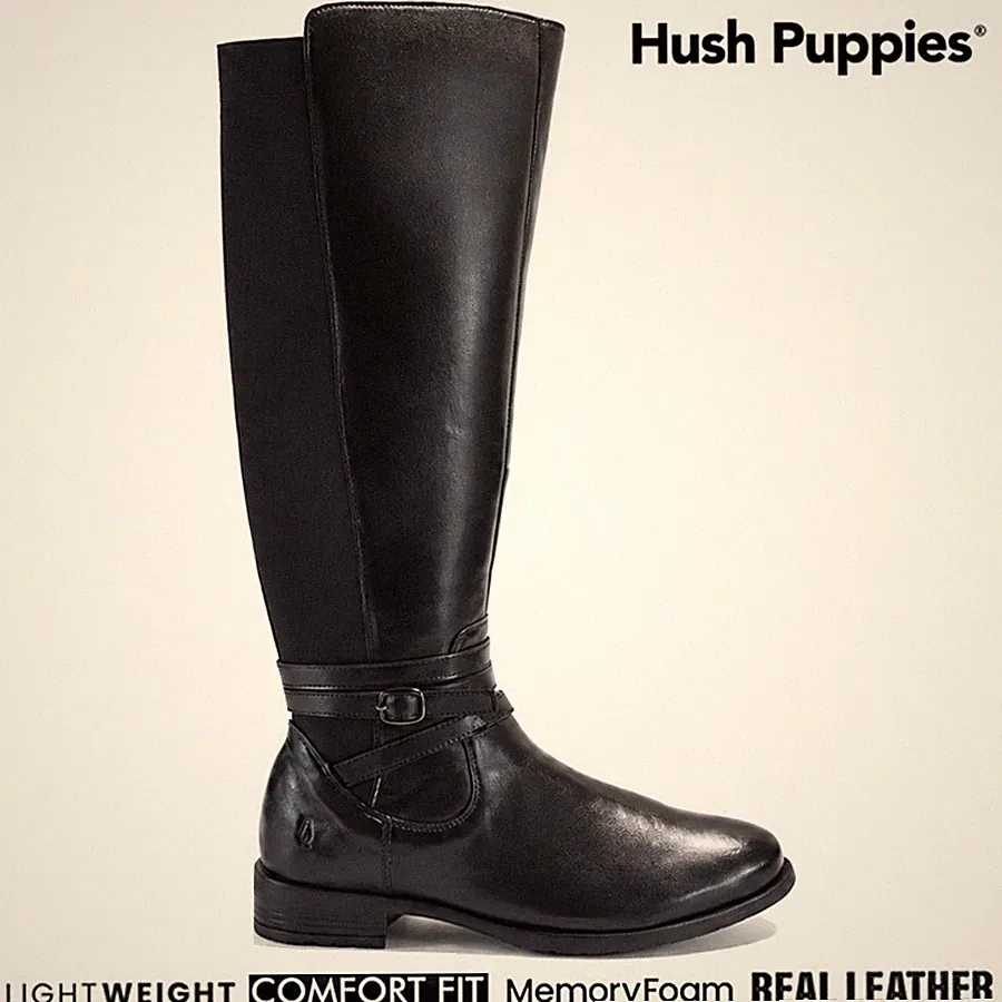 DAMEN HUSH PUPPIES LEDER HALBHOHER REISSVERSCHLUSS REITEN MODE BIKER MITTELHOHER ABSATZ STIEFEL