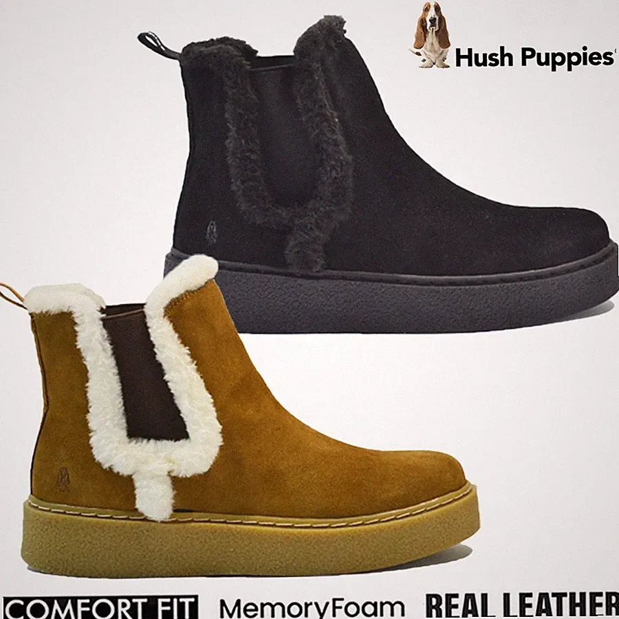 DAMEN HUSH PUPPIES LEDER MEMORY FOAM WARM FELL BIKER WINTER STIEFELETTEN BOOTS