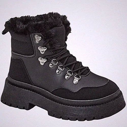 Damen Isoliert Schneestiefel Gefüttert Winterschuhe Schwarz Schnürboots Stiefel