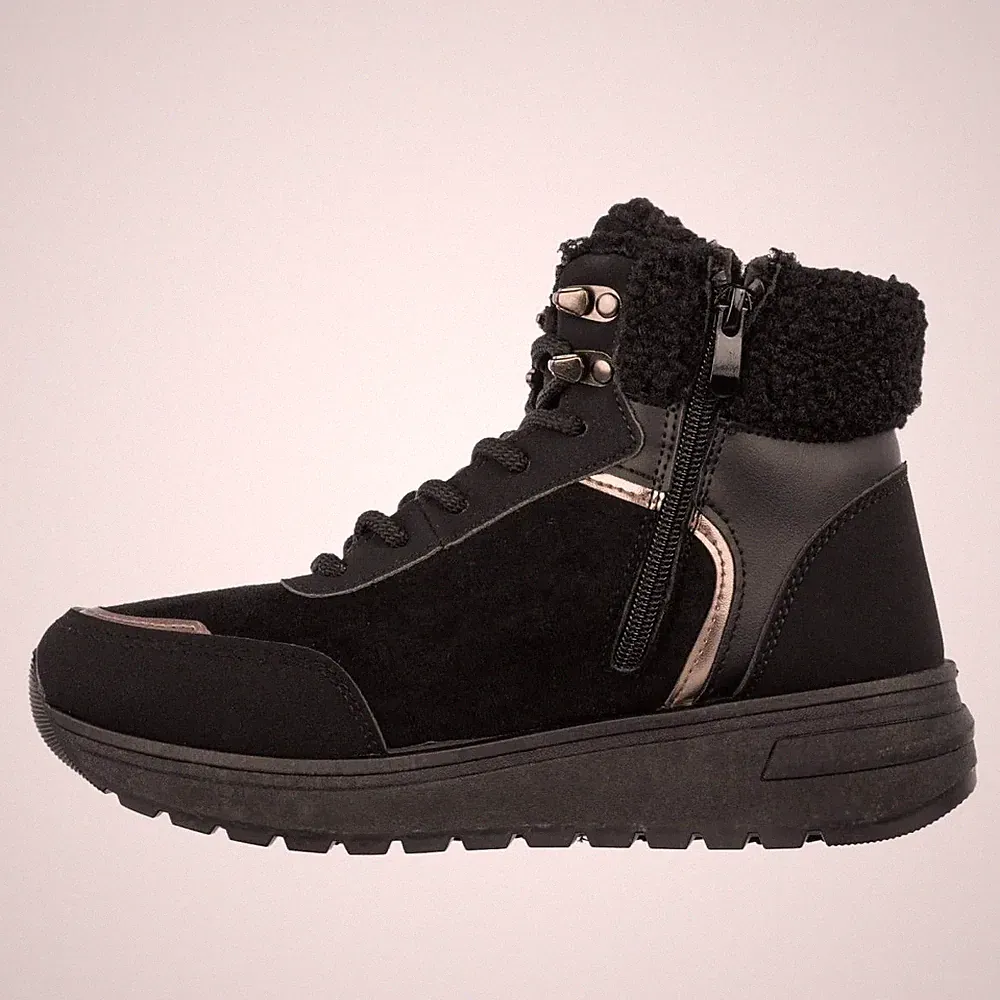 Damen Isoliert Winterschuhe Gefüttert Stiefel Schnürung Schwarz Sneaker Gillera