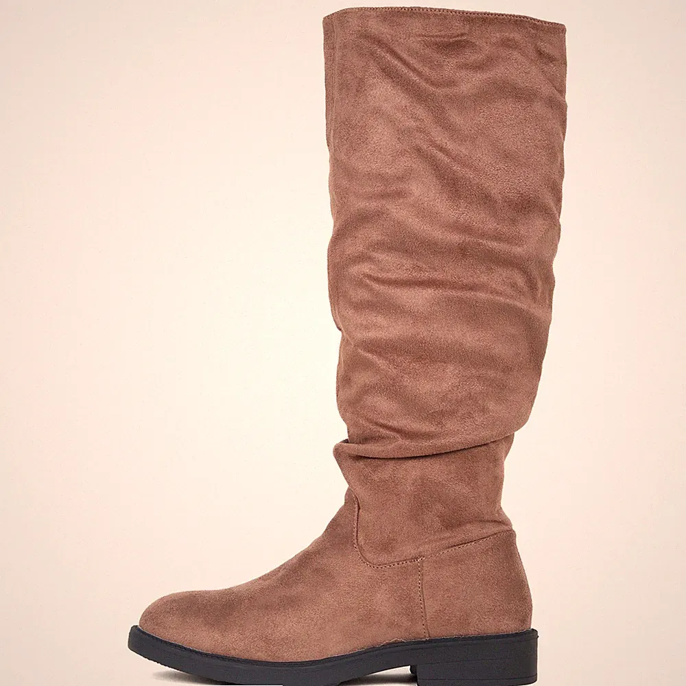 Damen Kniehohe BRAUN Stiefel Freizeit Reiten Herbst Winter Mittelhoher Absatz Stretch Größe