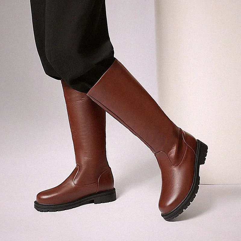 Damen Kniehohe Reitstiefel Runde Form Plateausohle Gerader Schaft Mode Schuhe