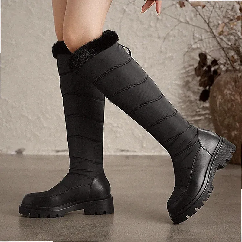 Damen Kniehohe Schneestiefel Fleece gefüttert Reißverschluss Winter Warm Schuhe
