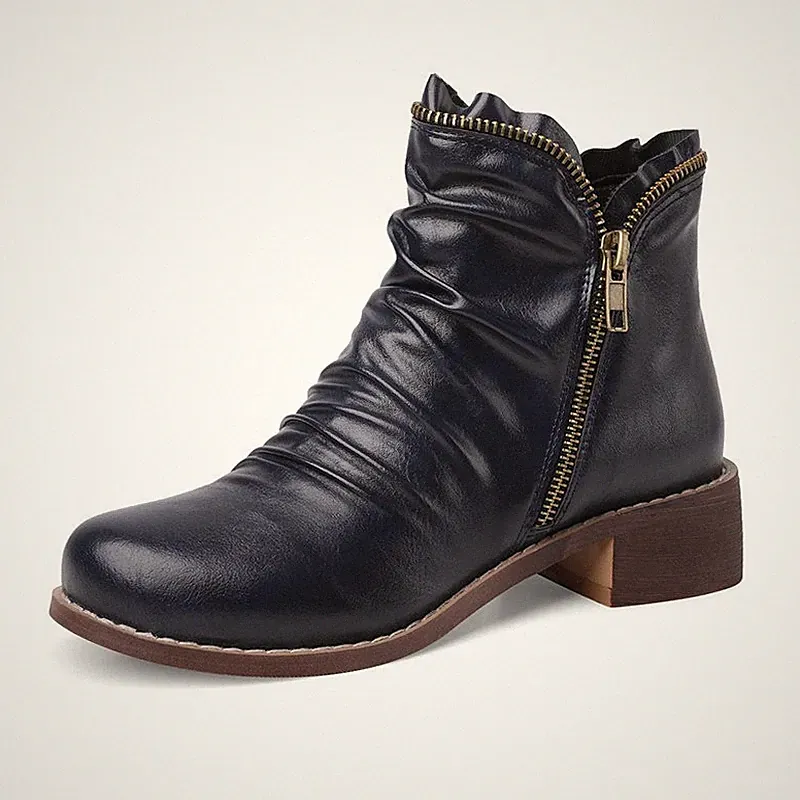 Damen Knöchel Stiefel Chelsea Stiefeletten Schuhe Blockabsatz Reißverschluss 015