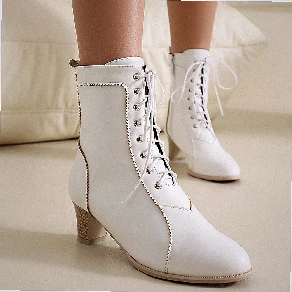 Damen Knöchel Stiefel Schnürung Reißverschluss Stiefeletten Schuhe Blockabsatz