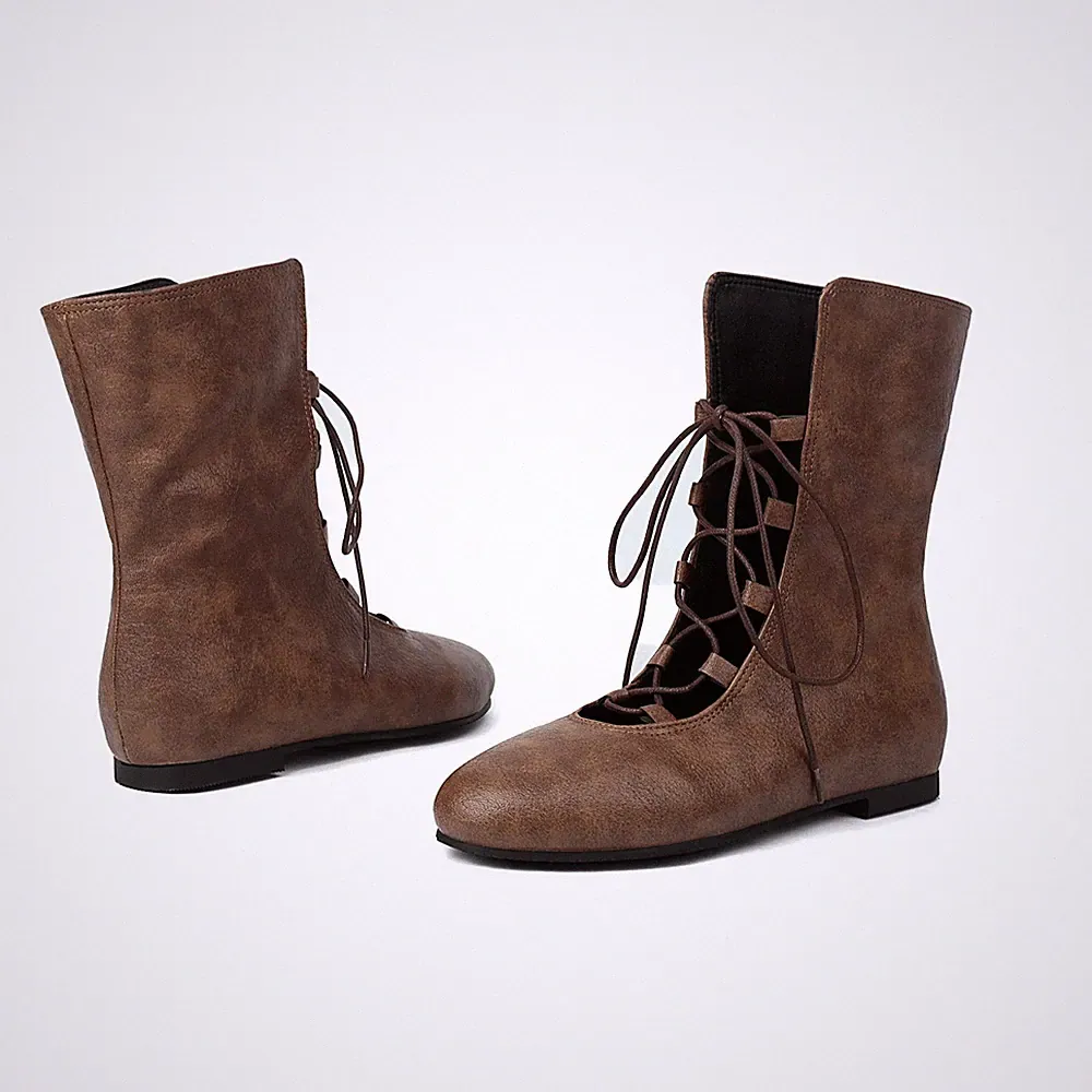 Damen Kunstleder Knöchel Stiefel Schnürung Stiefeletten Schuhe Durchbrochene 335