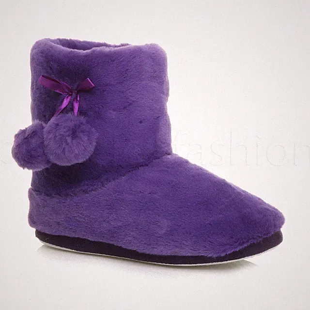 DAMEN KUSCHELIG BOMMEL WEICH FELL GEFÜTTERT STRICK STIEFELETTEN SLIPPER GRÖSSE