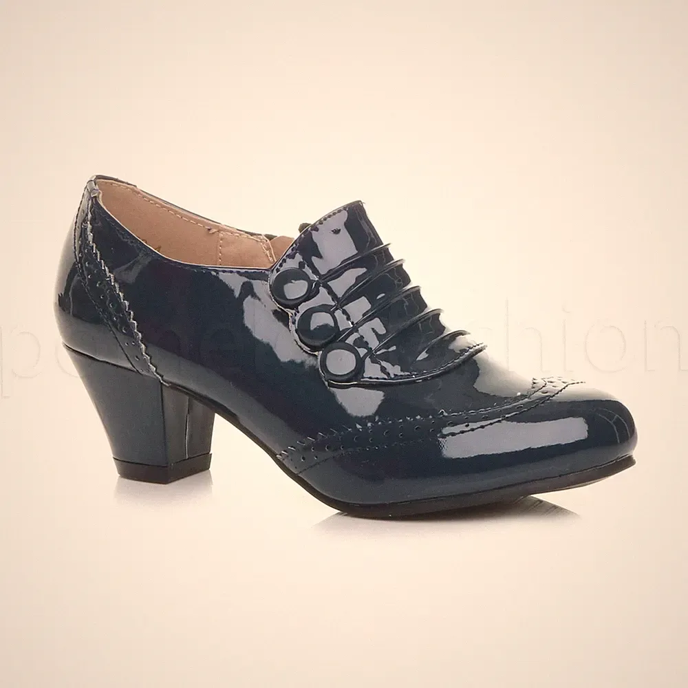 Damen Ladies Mid Heel Button Brogues 50s 60s Schuh Boots Booties Gr. 8 41