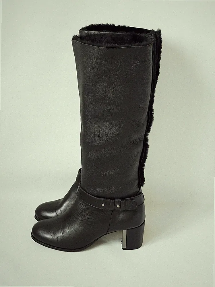 Damen- Langstiefel aus Echtleder und echtem Lammfell Gr. 39