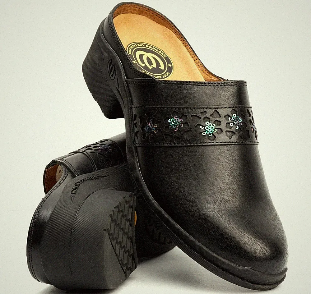 Damen Leder Paddock Reitsport Clog klassisch schwarz Absatz Freizeit Hof Schuhe Stiefel