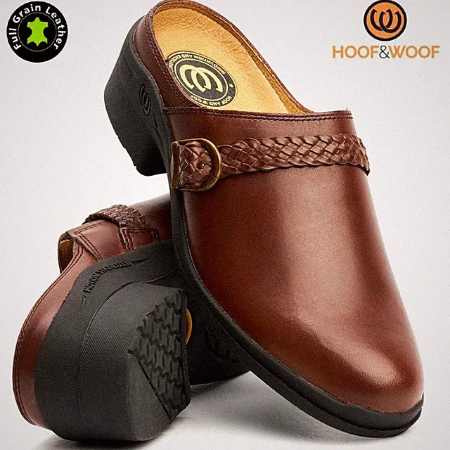 Damen Leder Paddock Reitsport Clogs klassisch Damen Absatz Freizeit Hof Schuhe Größe