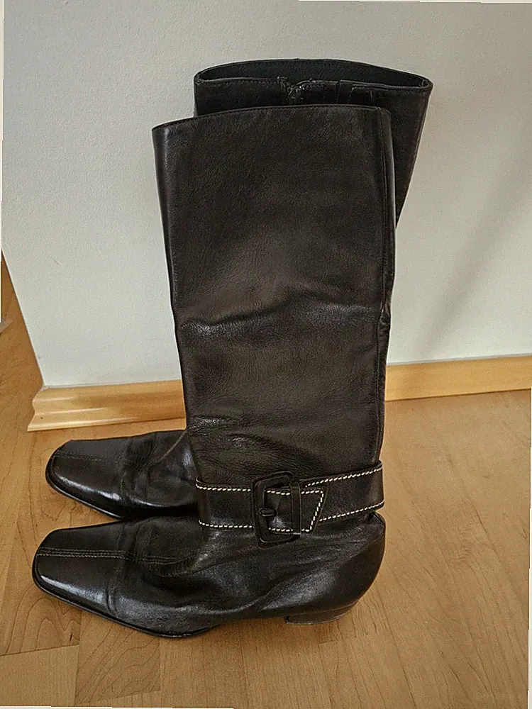 Damen Leder Stiefel Braun Gr. 36 hoher Schaft mit Schnalle