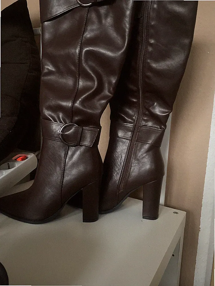 Damen Leder Stiefel Braun Größe 39 Absatz Höhe 9 0cm Neu