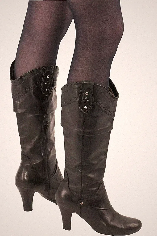 Damen Leder Stiefel Gr. 37 schwarz high heels jennifer taylor JT Cowboy Stil