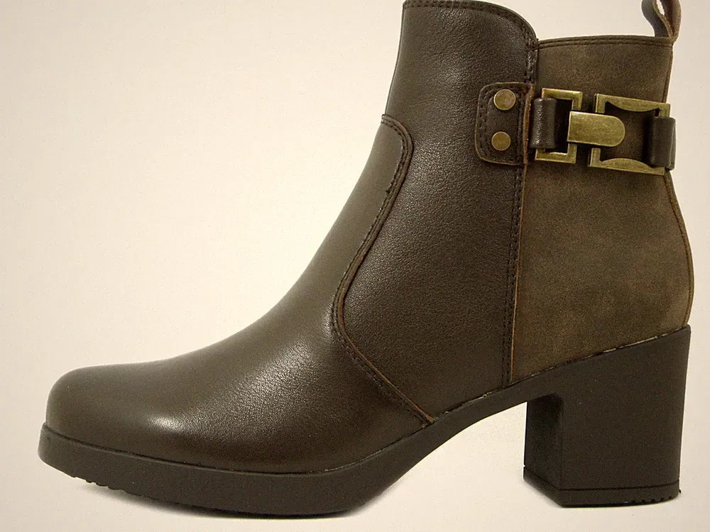 Damen Leder Stiefeletten Braun Memory Fußbett Mittlerer Absatz 6 cm MYSOFT