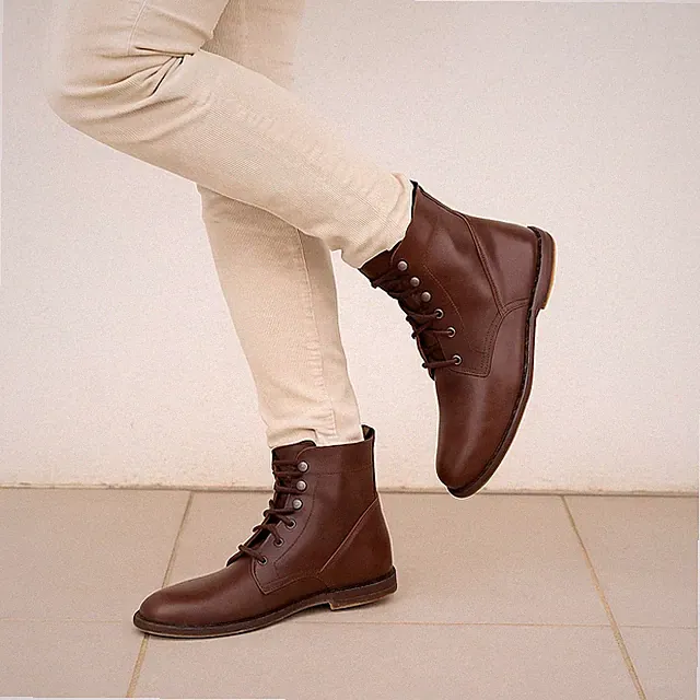 Damen Leder Stiefeletten Maulbeerkopf Handmade in Italy Parasohle