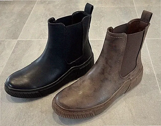 Damen Lederoptik Chelsea Boot Gummisohle mit Gummizwickel und weichem Futter