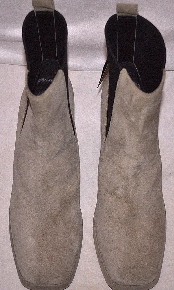 DAMEN M&S ECHT WILDLEDER LEDER HOHER ABSATZ PLATEAU CHELSEA STIEFEL GRÖSSE 8 BEIGE