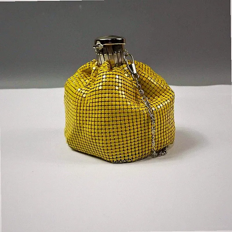 Damen Mädchen Aluminium Pailletten Glänzend Eimer Schultertasche Kette