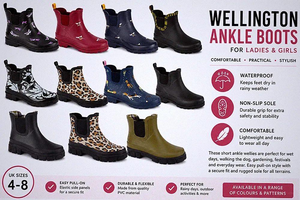 Damen Mädchen Stiefeletten Gummistiefel Wasserdicht Gummistiefel Kurz Regenstiefel Rutschfest