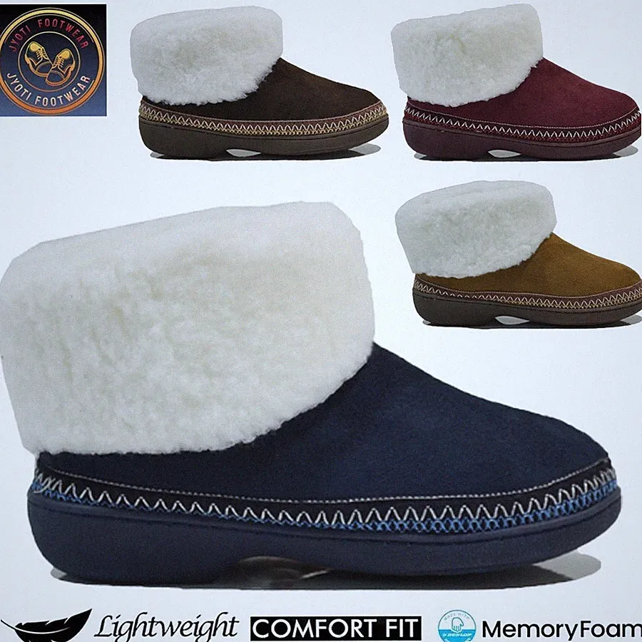 DAMEN MEMORY FOAM HAUSSCHUHE WINTER FELL SLIPPER WARM THERMO BOOTIES STIEFEL GRÖSSE