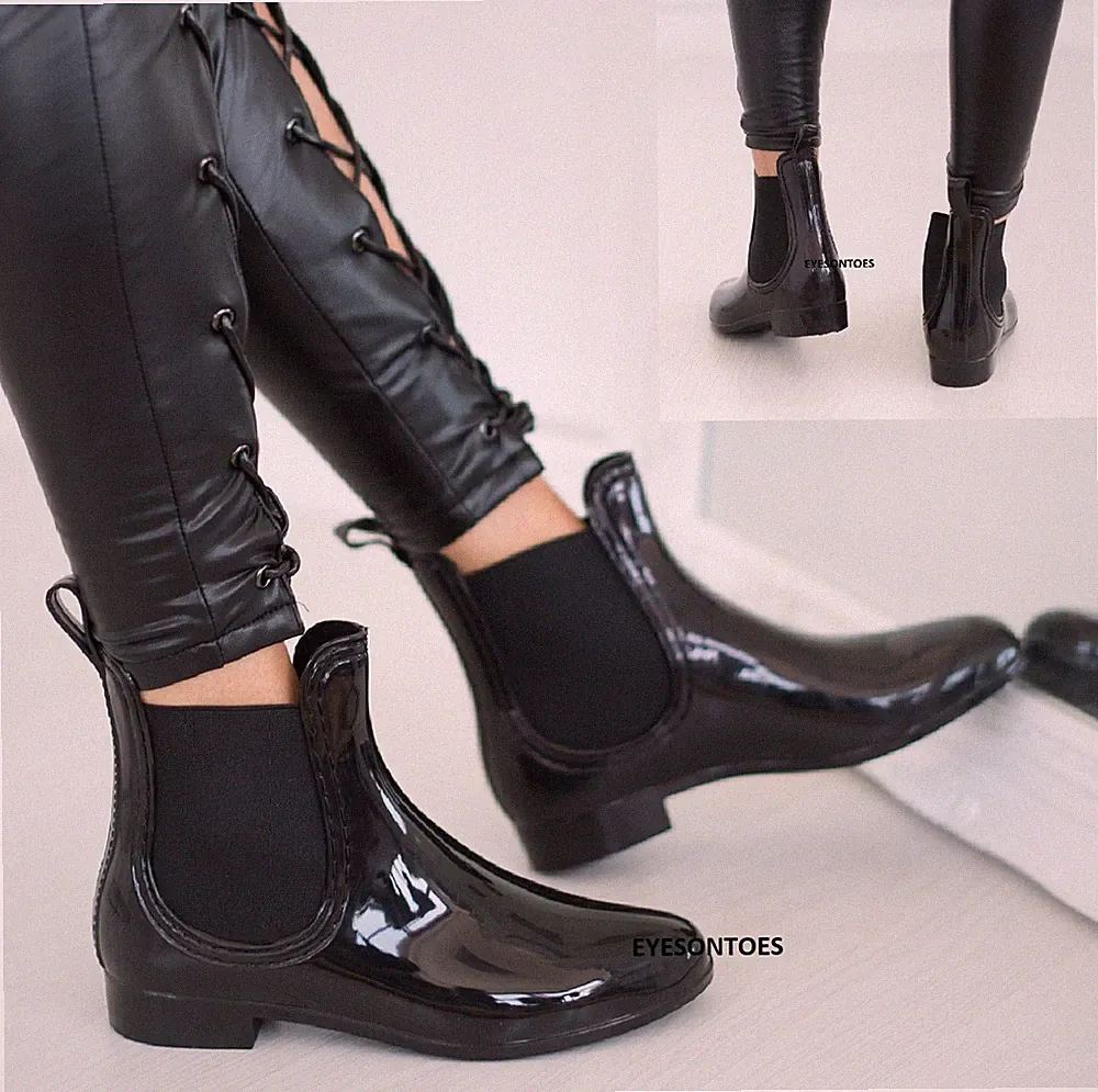 DAMEN NIEDRIGER ABSATZ DAMEN KNÖCHEL GUMMISTIEFEL REGEN SCHNEE WASSERDICHT CHELSEA BOOTS