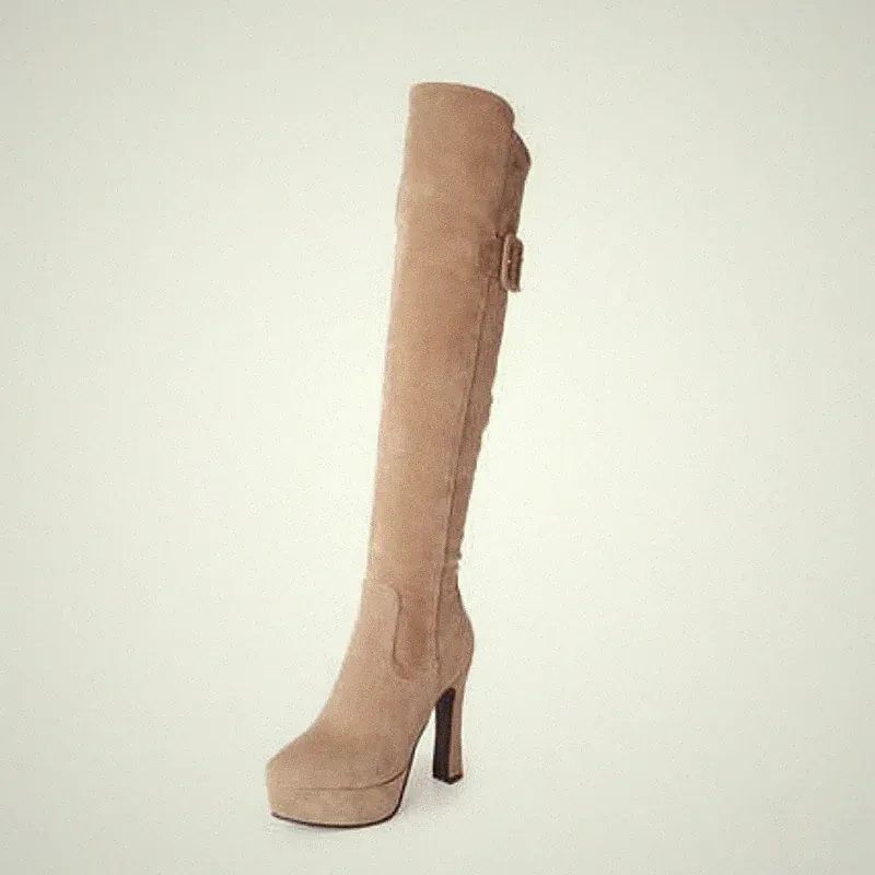 Damen Over Knee Stiefel High Heels Pumps Blockabsatz Plateau Schuhe Boots 5441