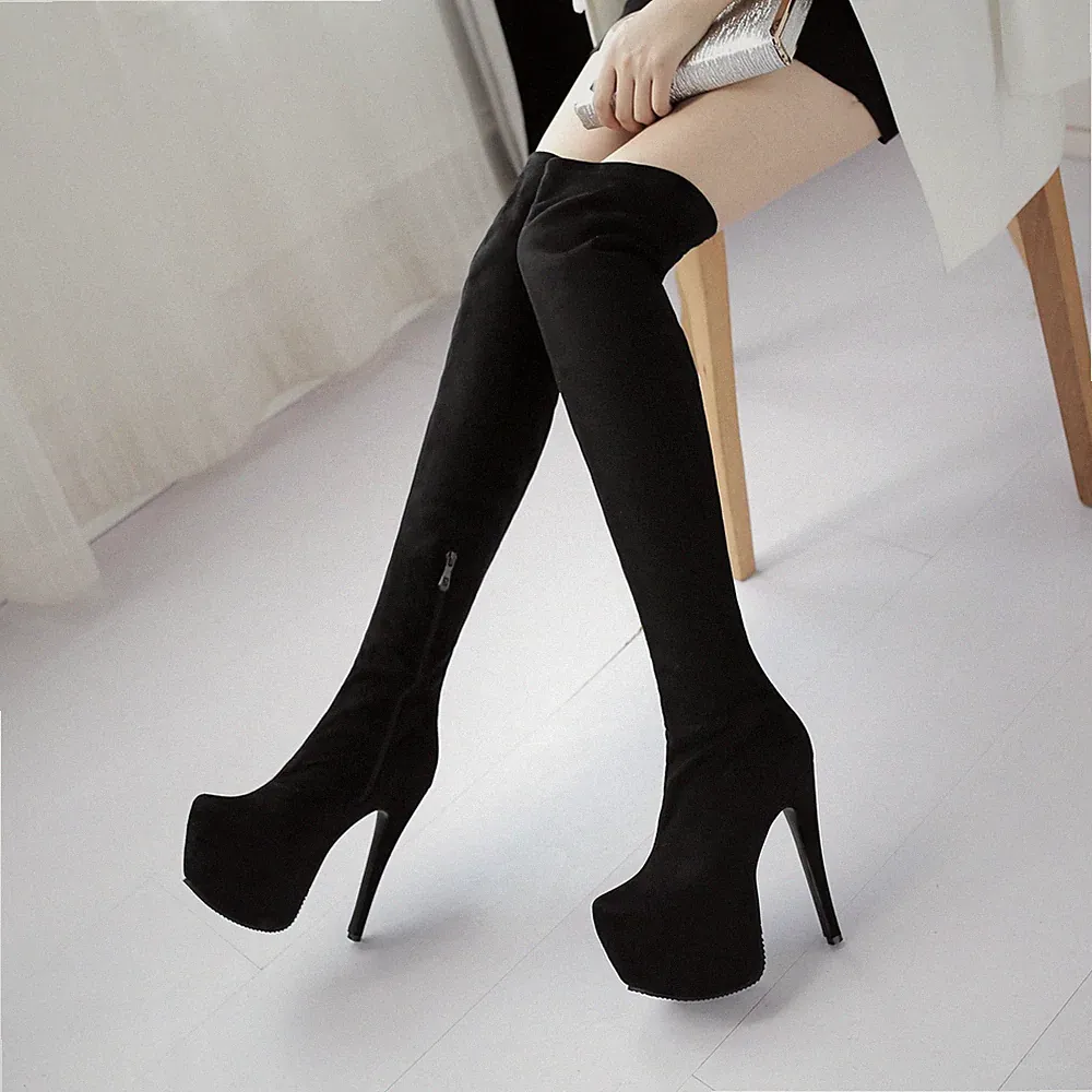 Damen Over Knee Stiefel High Heels Sexy Stilettoabsatz Plateau Schuhe Boots H638
