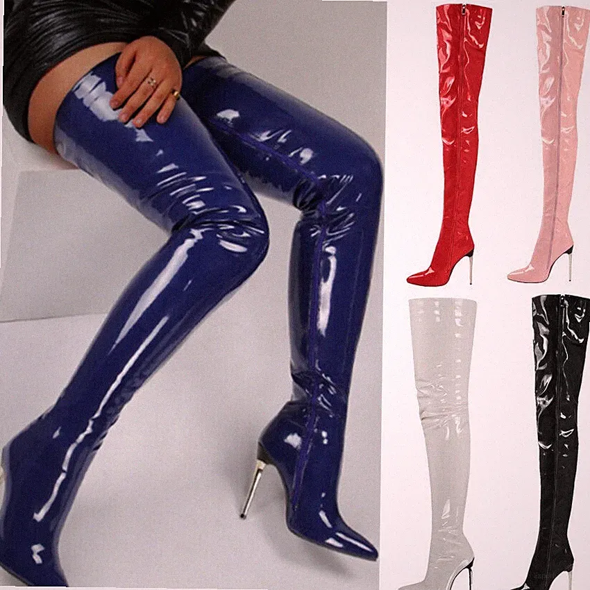 Damen Over Knee Stiefel Schenkelhoch Spitz Stilettoabsatz Reißverschluss Schuhe
