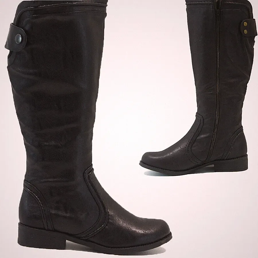DAMEN OVERKNEE LÄSSIG REITEN ARBEIT MODE NIEDRIGER FLACHER ABSATZ SCHNALLE REISSVERSCHLUSS STIEFEL GRÖSSE