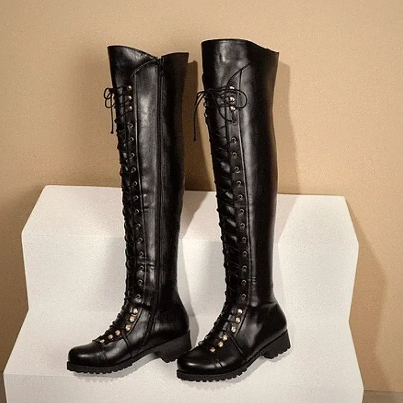 Damen Overknee Reißverschluss Stiefel Blockabsatz Nachtclub Damenschuhe Boots