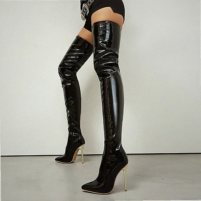Damen Overknee Spitz Stiefel Stilettos High Heels Pumps Nachtclub Schuhe Z491