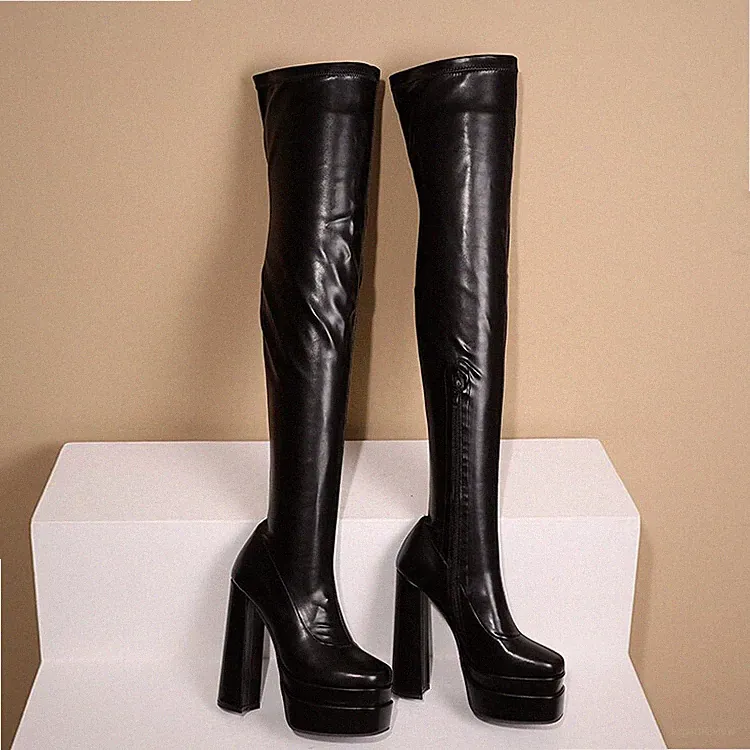 Damen Overknee Stiefel High Heels Pumps Blockabsatz Plateau Schuhe Boots G245