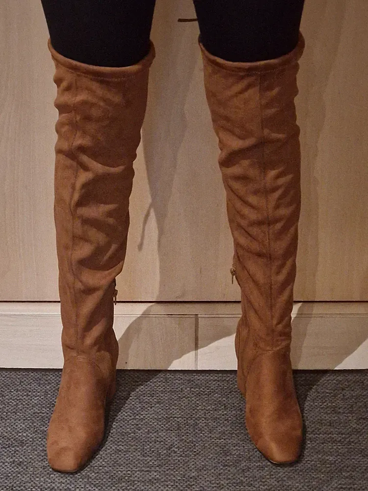 Damen Overknee Stiefel rehbraun Reißverschluss + Fixierband oben *Pimkie Gr. 39