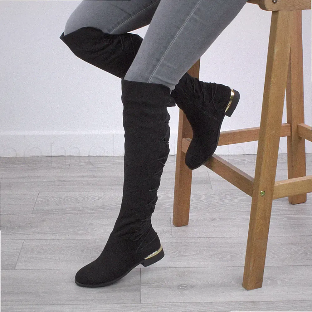 DAMEN OVERKNEES-REITSTIEFEL ZUM BINDEN ELASTISCH STRETCHIG TAILLIERT