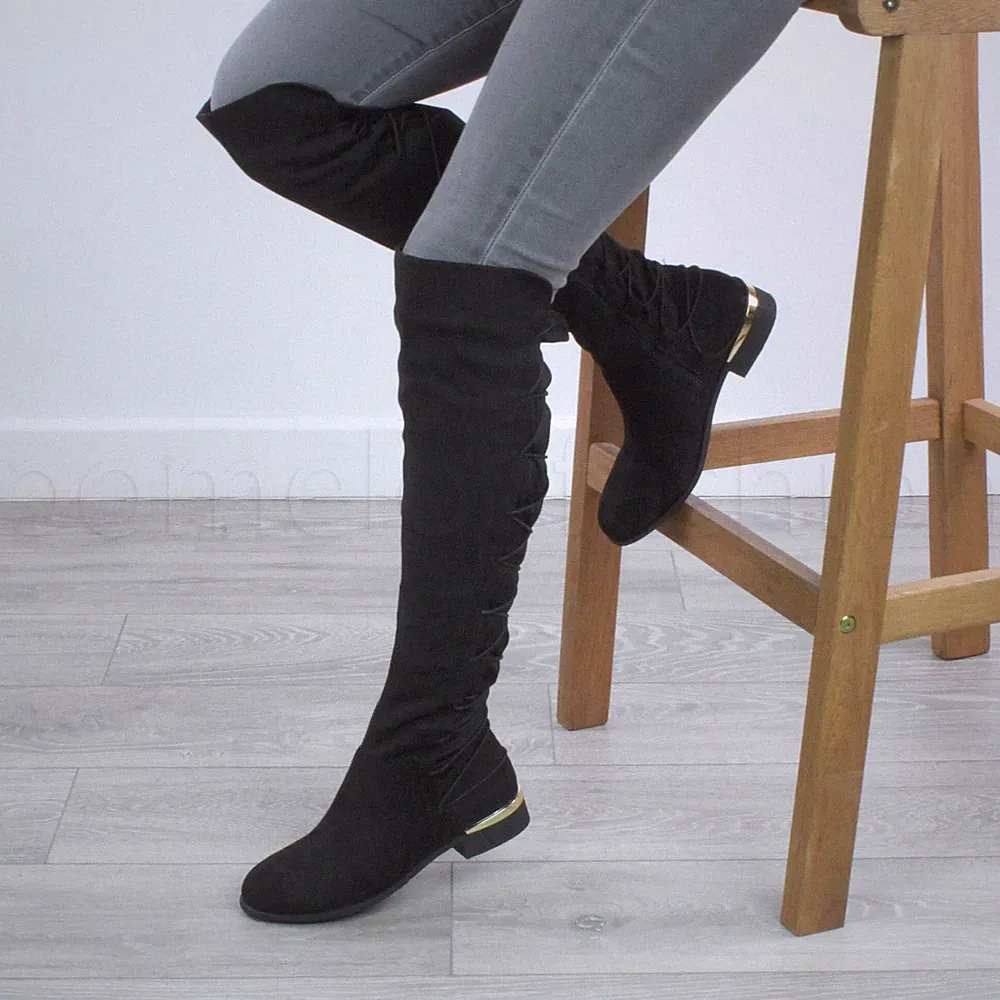 DAMEN OVERKNEES-REITSTIEFEL ZUM BINDEN ELASTISCH STRETCHIG TAILLIERT