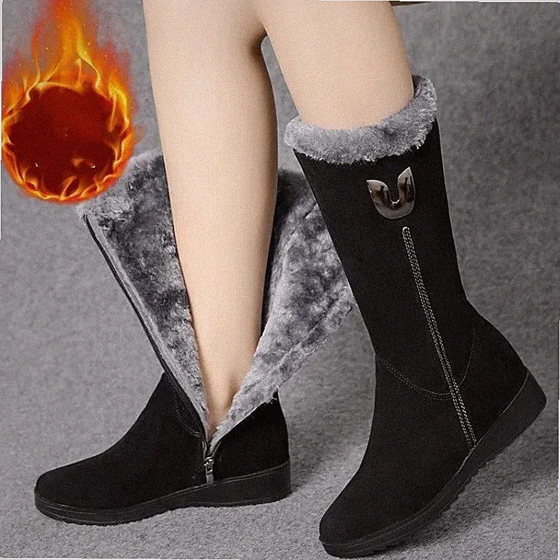 Damen Pelzstiefel, warme Winterschuhe aus Plüsch, hochwertig